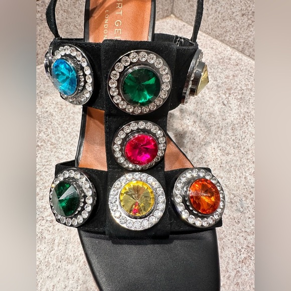 KURT GEIGER ~ Colorful Gemstone Embellished Black Wedge Espadrilles size 9.5 - Picture 7 of 10